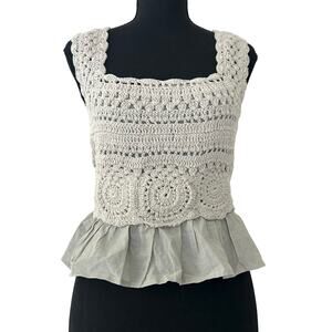 Vintage Rebellion Again crochet tank top crop square neck ruffle boho milkmaid M